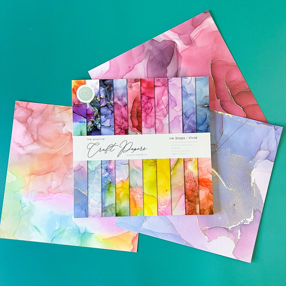 Set Papier Scrapbooking Ink Drops Vivid 30 X 30 Craft Consortium