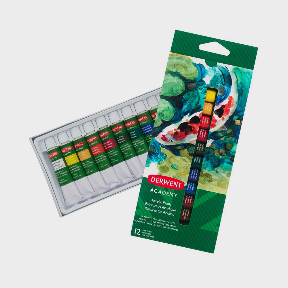 12er-Set Tuben 12 ml Acrylfarben Derwent Academy