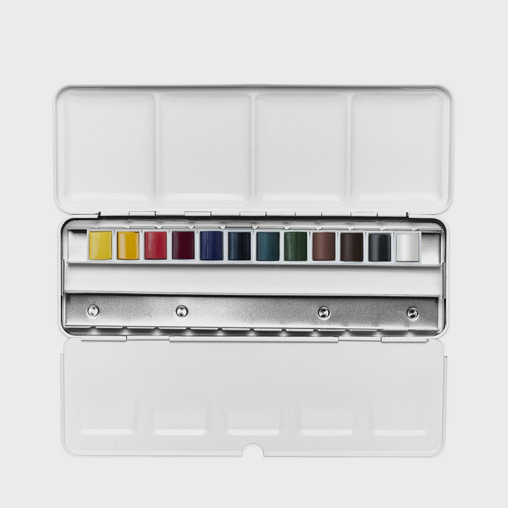 Box 12 Aquarellfarben Halbe Näpfchen Cotman Winsor & Newton