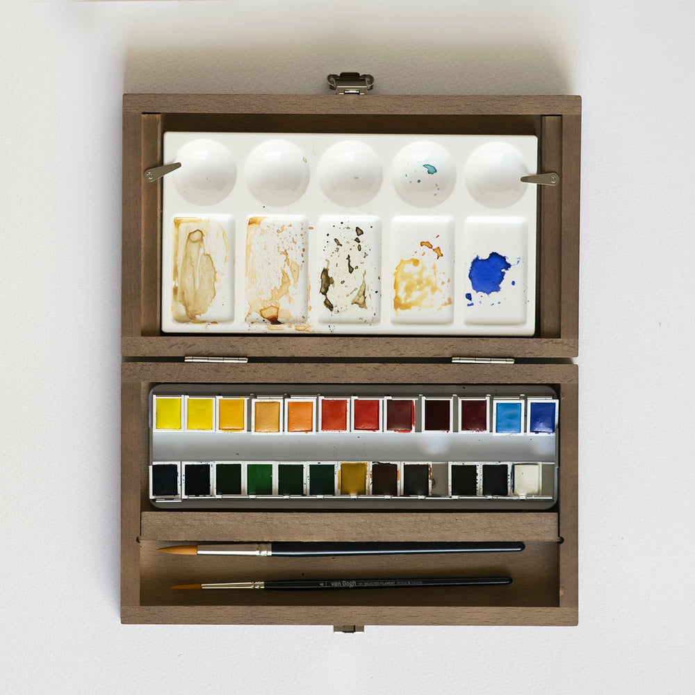 Holzbox 24 Näpfchen Aquarellfarben Van Gogh