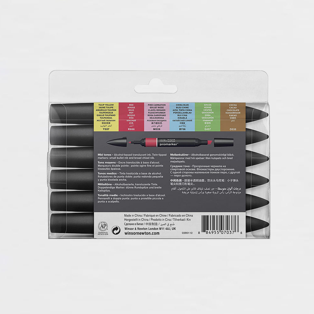 6er-Set Marker Promarker mittlere Töne Winsor & Newton (2)