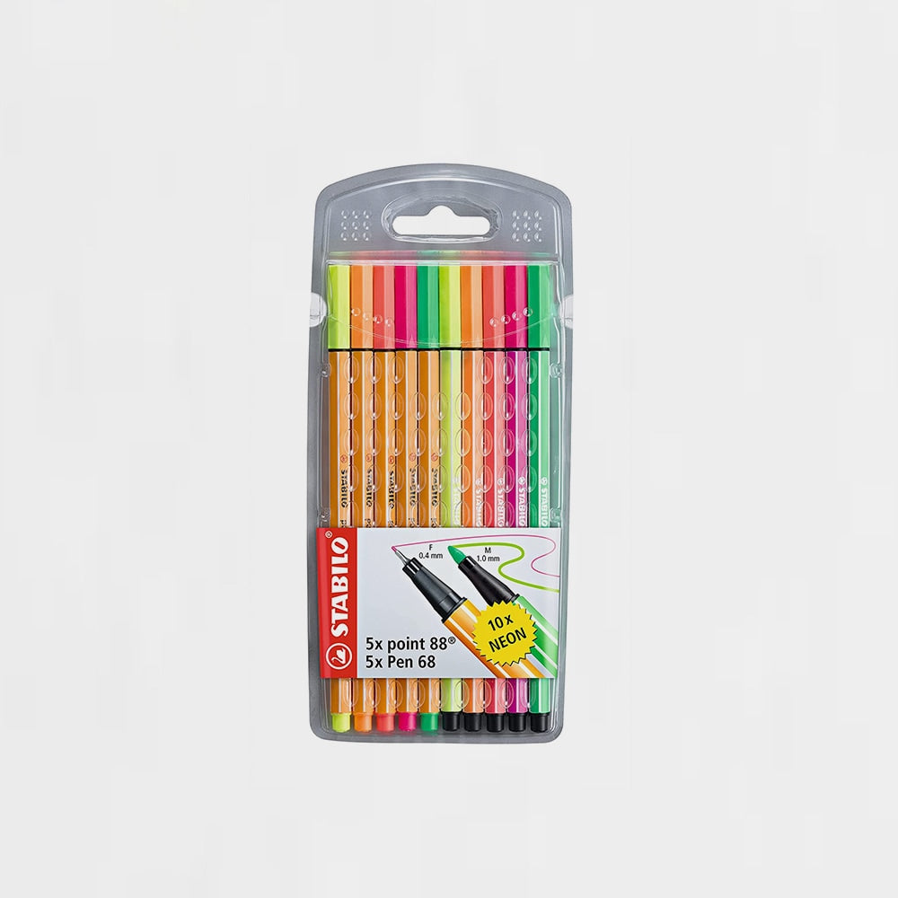 Etui mit 10 Filzstiften n Neonfarben mit Feiner Spitze Stabilo