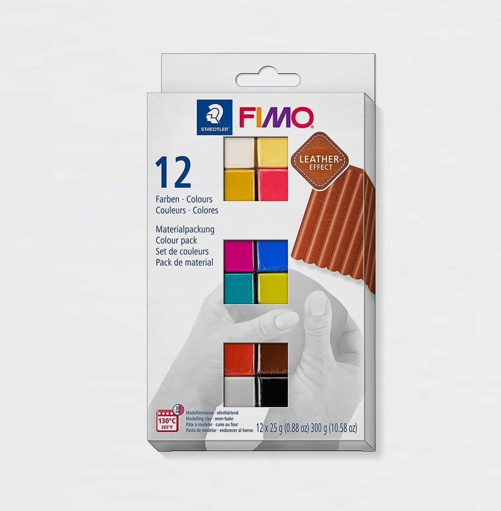 12er-Set Farben Ledereffekt 25 g. Fimo (1)