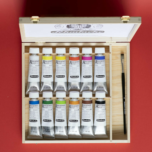 Holzbox 12 Acrylfarben 60 ml Schmincke Akademie