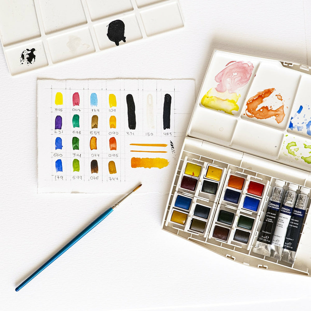 Box 16 Halbe Näpfchen Und 3 Tuben Aquarellfarben Cotman Winsor & Newton