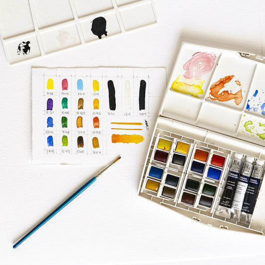 Box 16 Halbe Näpfchen Und 3 Tuben Aquarellfarben Cotman Winsor & Newton
