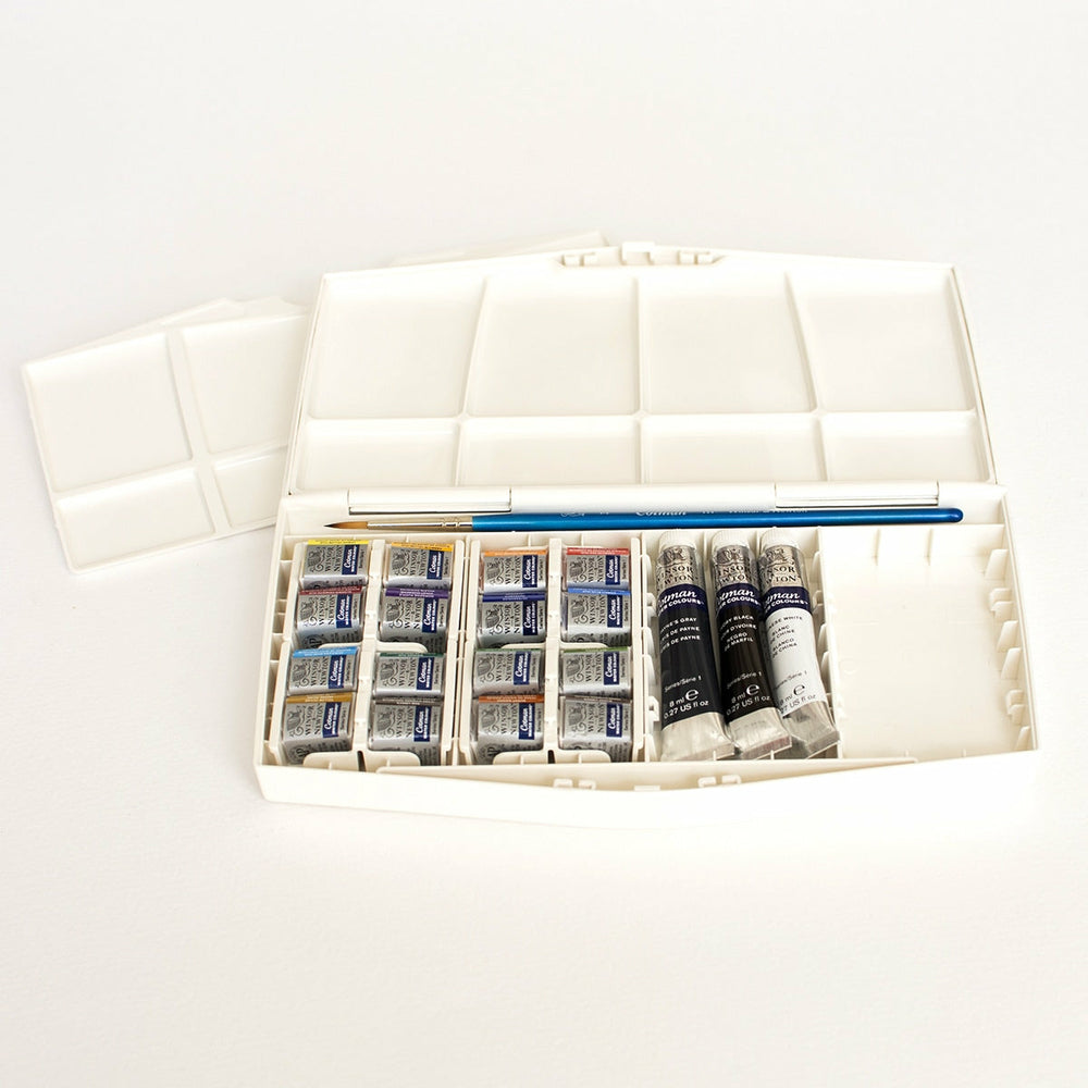 Box 16 Halbe Näpfchen Und 3 Tuben Aquarellfarben Cotman Winsor & Newton (1)