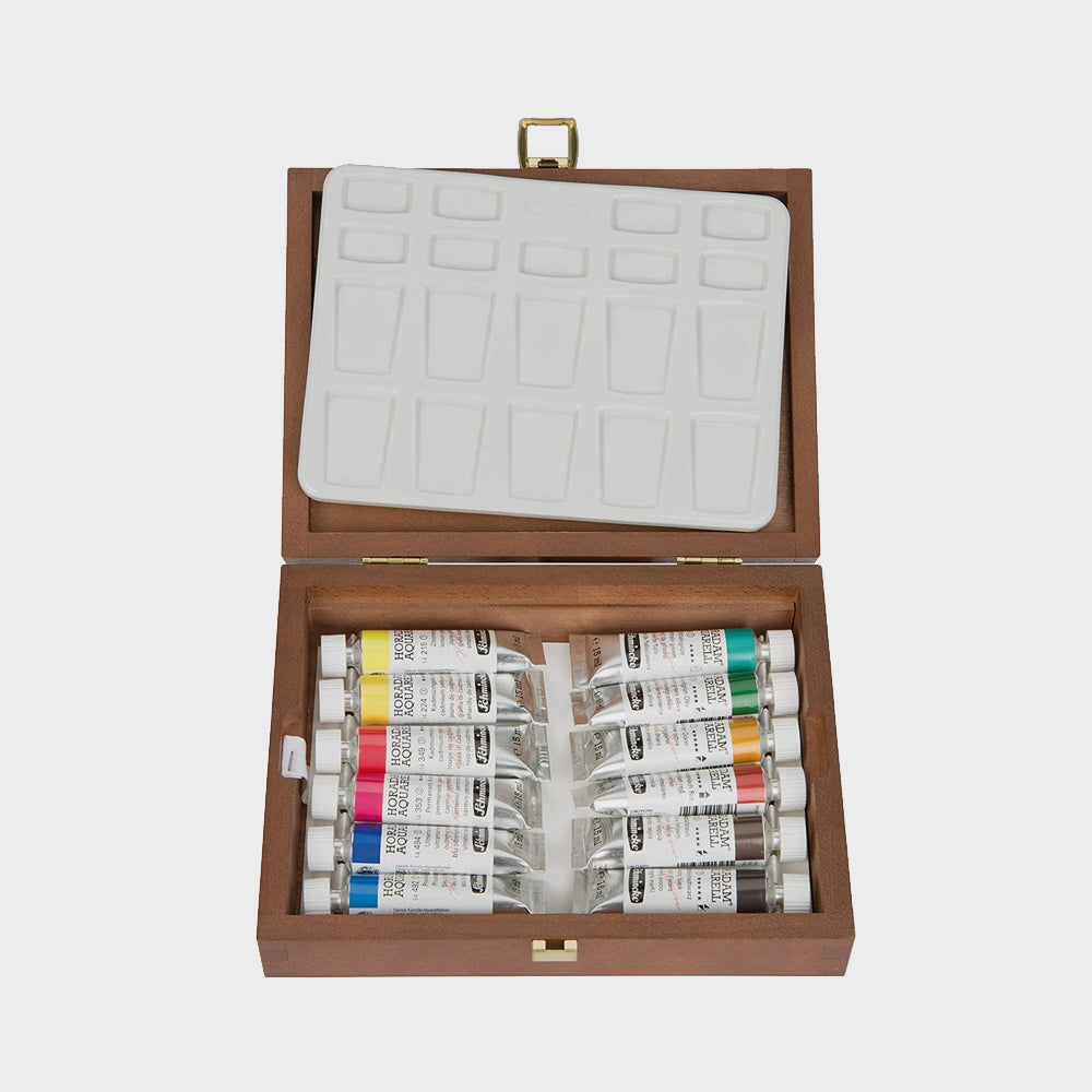 Holzbox 12 Tuben 15 ml Aquarellfarben Schmincke