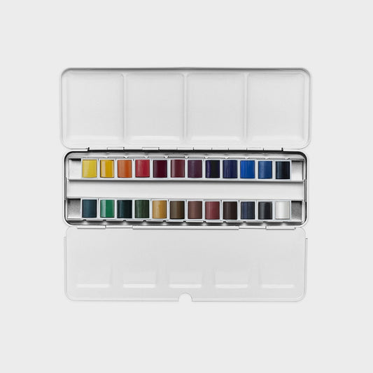 Box 24 Aquarellfarben Halbes Näpfchen Winsor & Newton