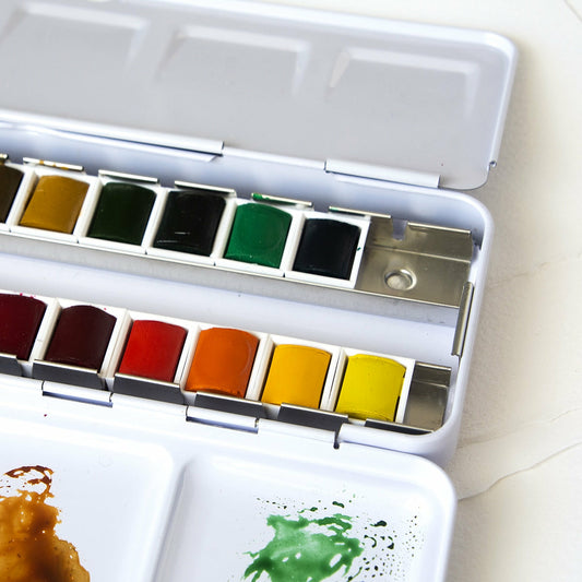 Box 24 Aquarellfarben Halbes Näpfchen Winsor & Newton