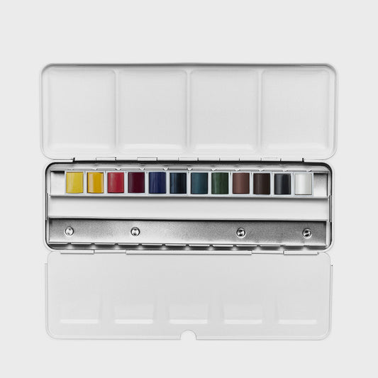 Box 12 Aquarellfarben Halbe Näpfchen Cotman Winsor & Newton