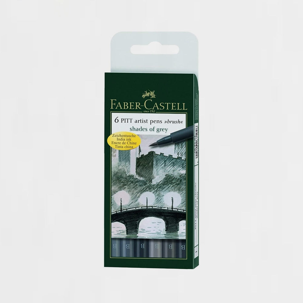 Etui 6er-Set Marker Pitt Artist Brush Grautöne Faber Castell (2)