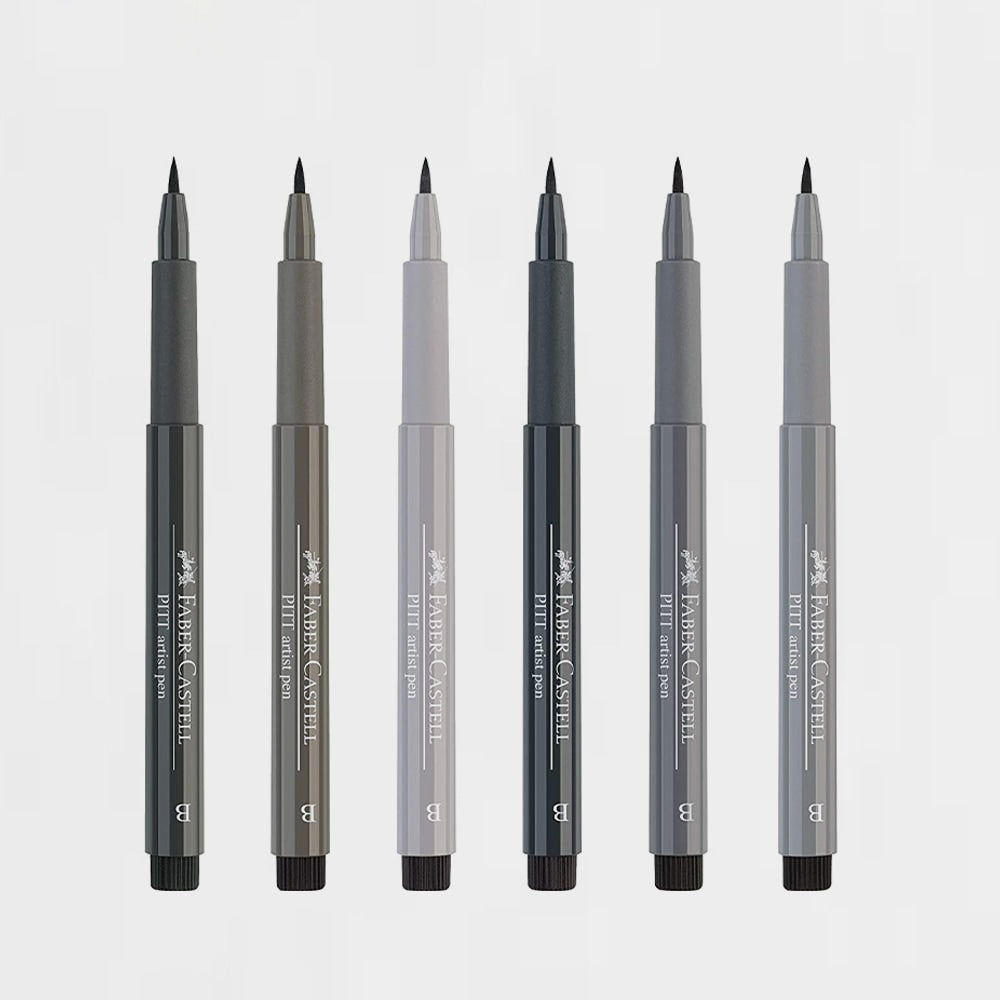Etui 6er-Set Marker Pitt Artist Brush Grautöne Faber Castell