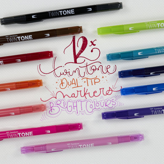 Set mit 12 Leuchtend Bunte Filzstiften Twintone Tombow