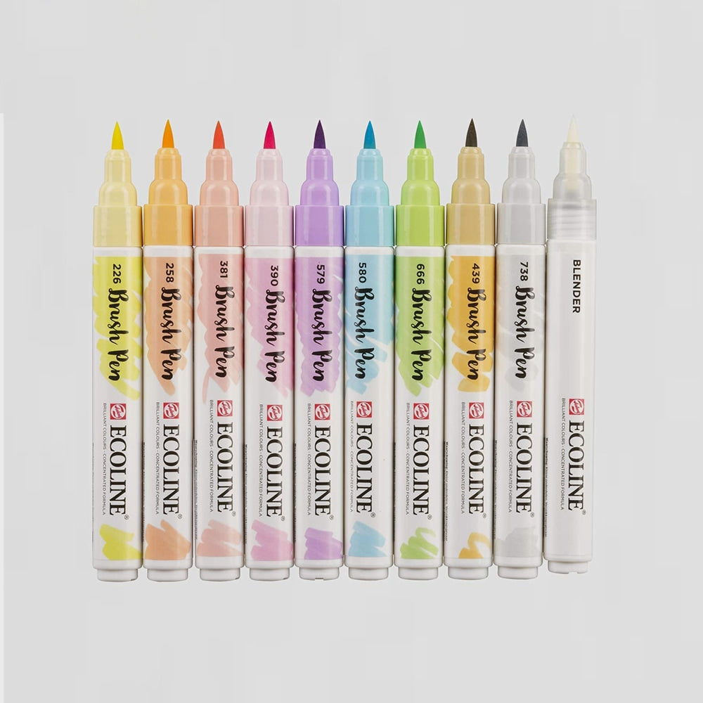 10er-Set Marker Pinselspitze Lettering Pastell Ecoline