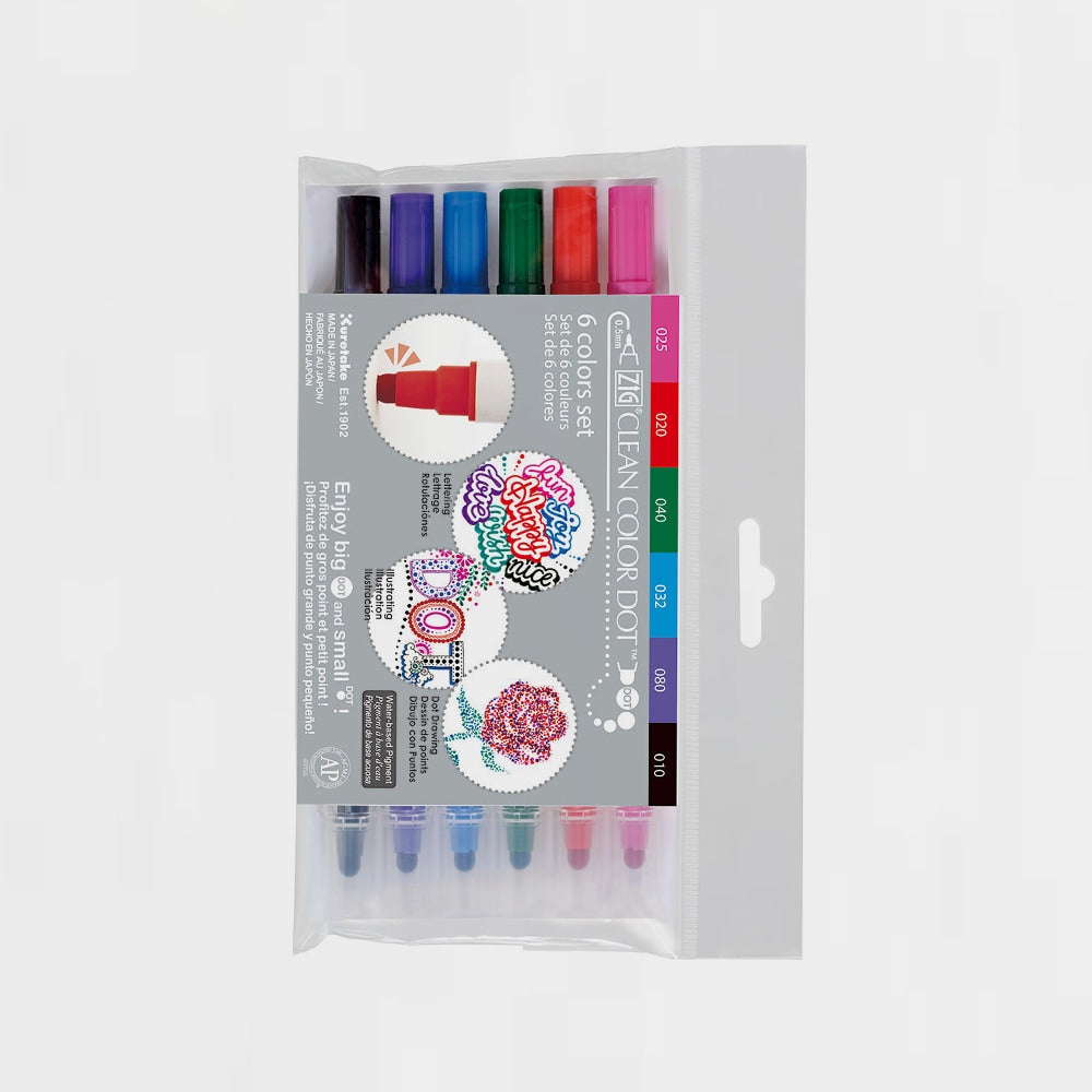 6er-Set Marker Leuchtende Farben Clean Color Dot Kuretake