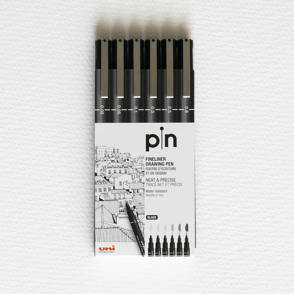 6er-Set Kalibrierte Marker Fine Line Uni Pin Schwarz