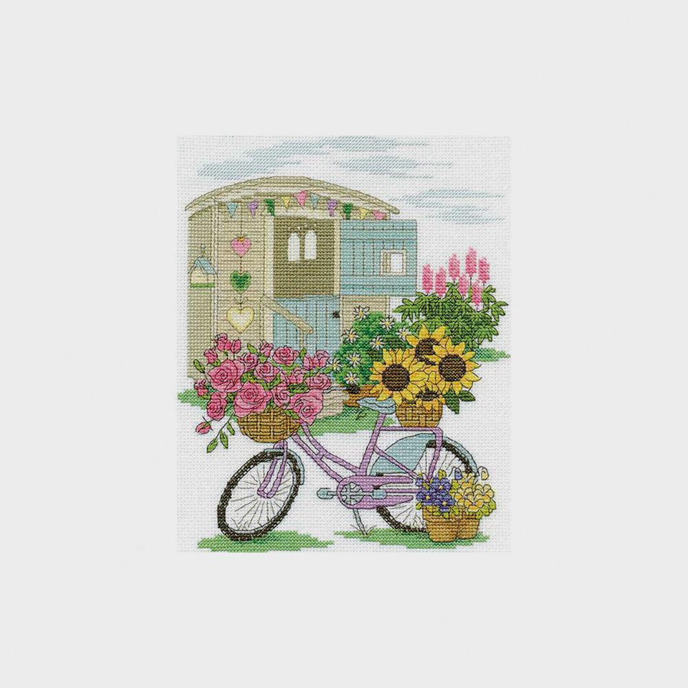 Set Kreuzstich Fahrrad Blumen Dmc