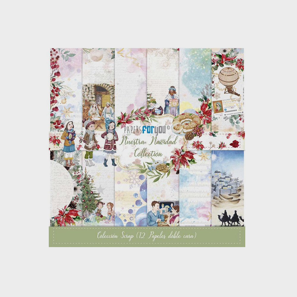 Set 10 Papiere Scrapbooking, Unsere Weihnachten, 30 x30 cm
