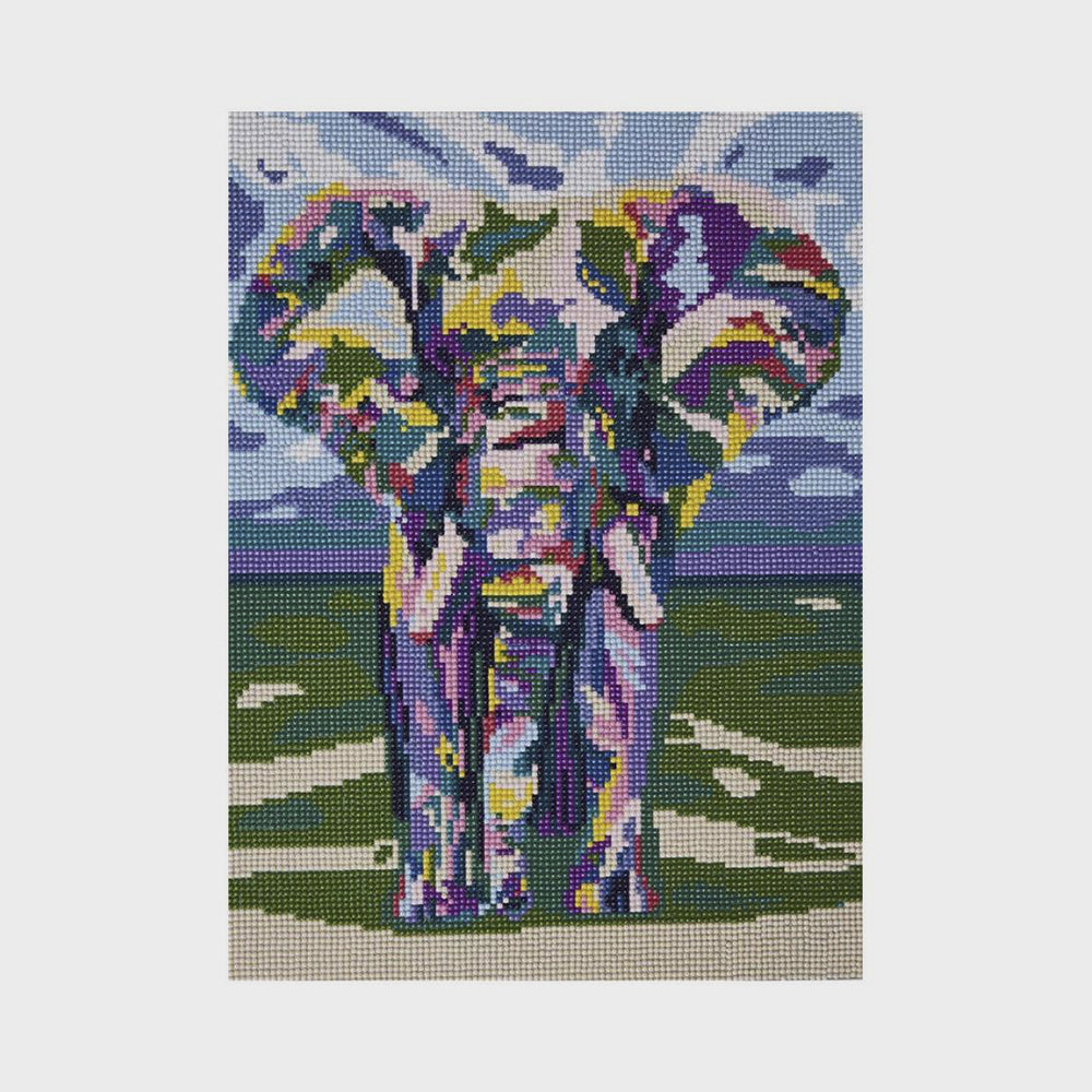 Diamond Painting Set Elefant mit farbigen Diamanten, 48 x 36 cm (1)